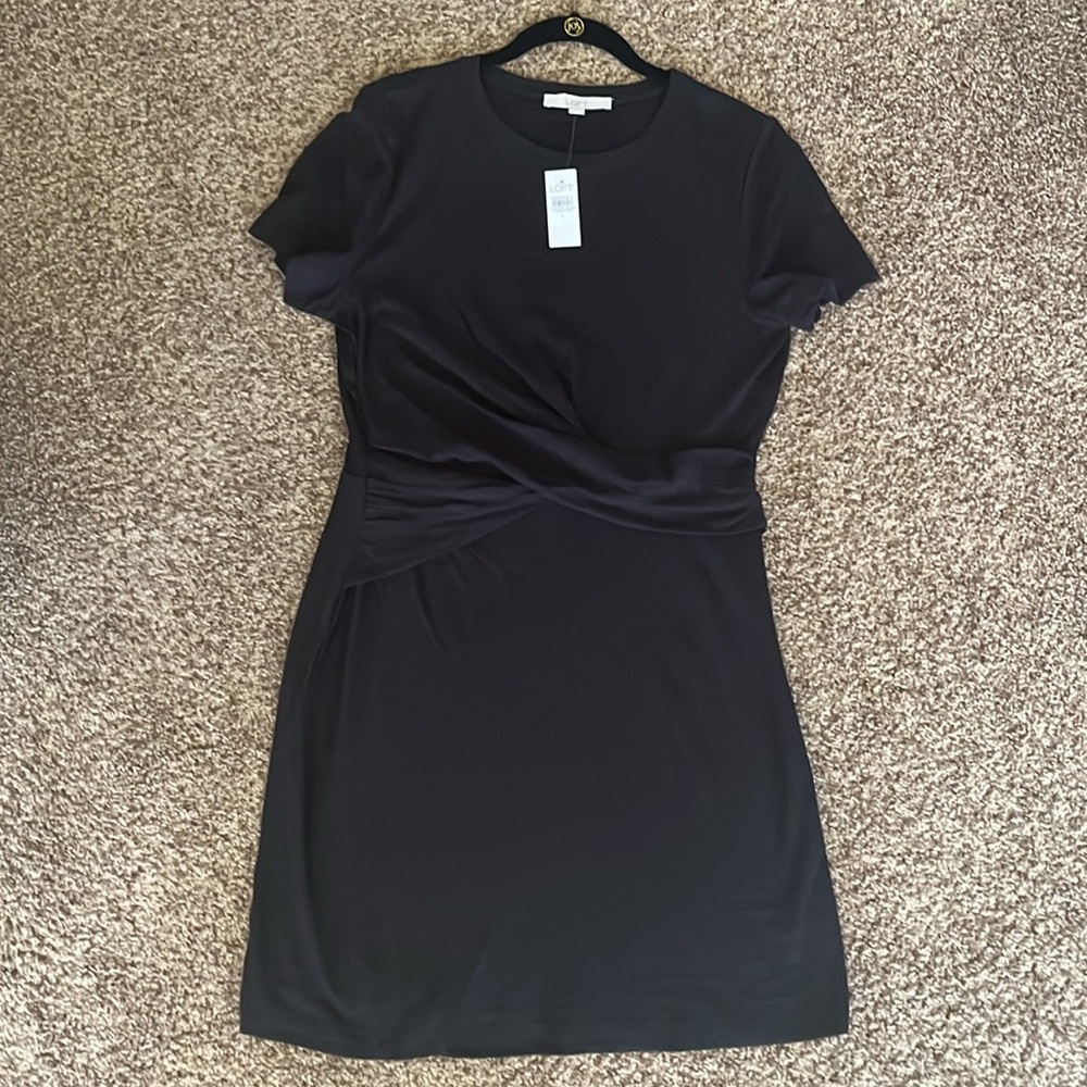 LOFT  Black Short Sleeve T-Shirt Dress Size L NWT